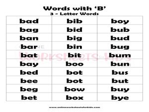 3 Letter Words That Start With B