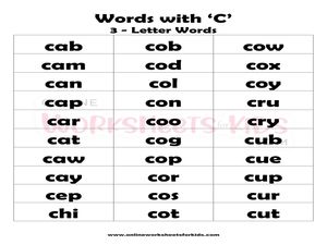 Free Words that Begin With C and Printable for Kids