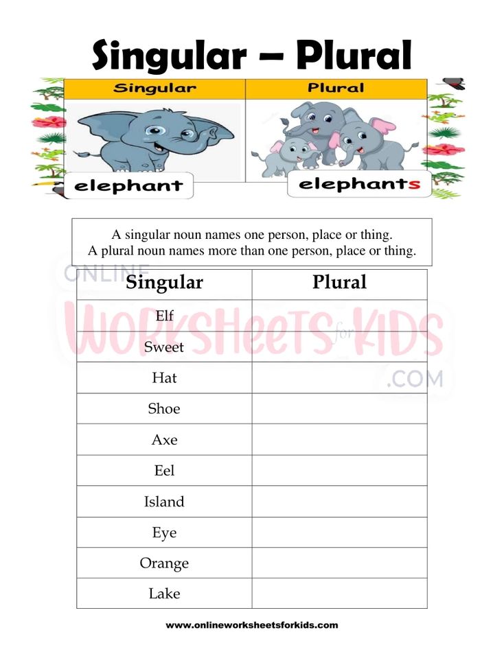 Singular and Plural Nouns Worksheet 1
