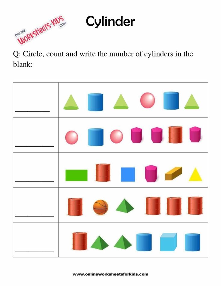 Cylinder Shape Worksheet For Grade 1-3