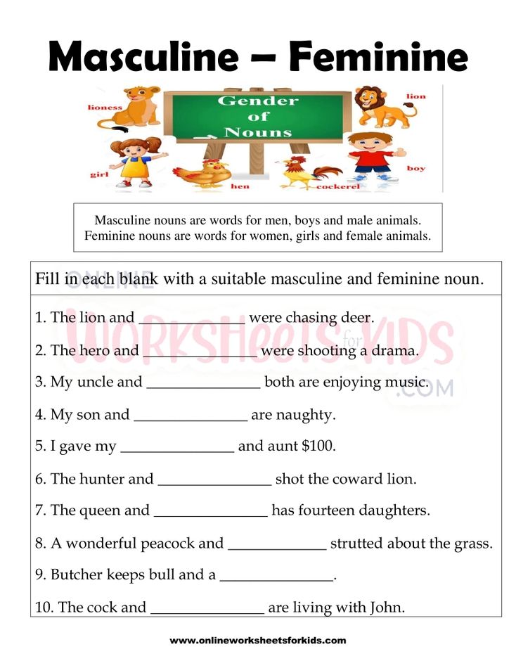 Masculine and Feminine Gender Worksheets 18