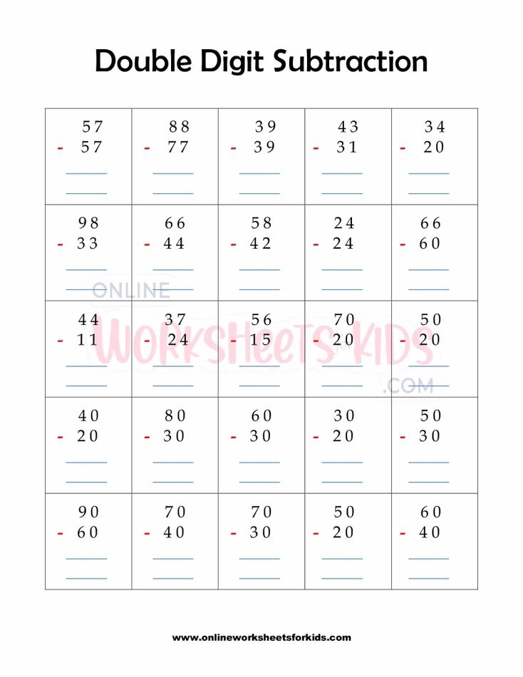 Double Digit Subtraction No Regrouping 5