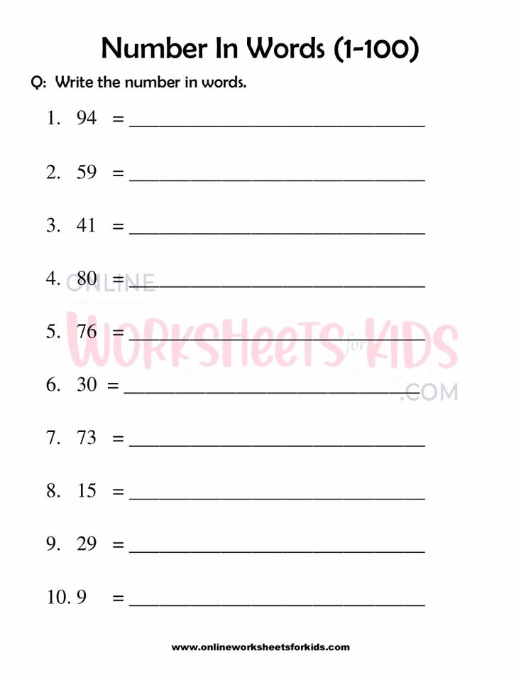 Number Words Worksheet 1-100 For Grade 1-10