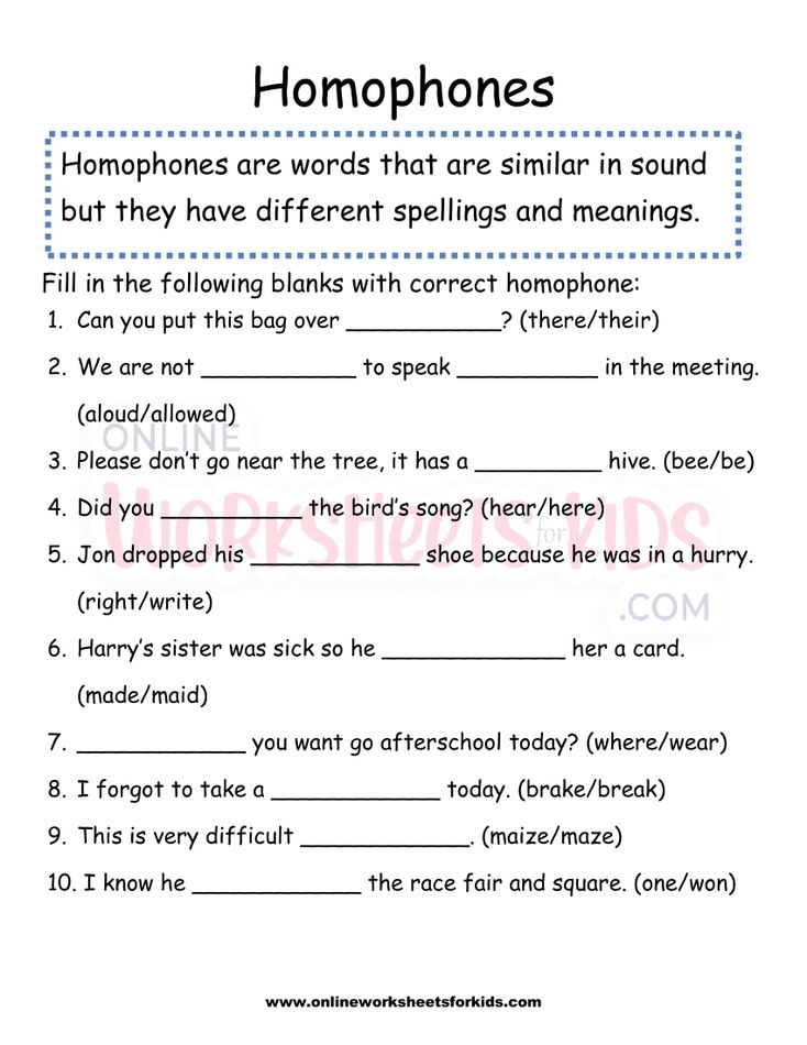 Homophones Worksheet 1