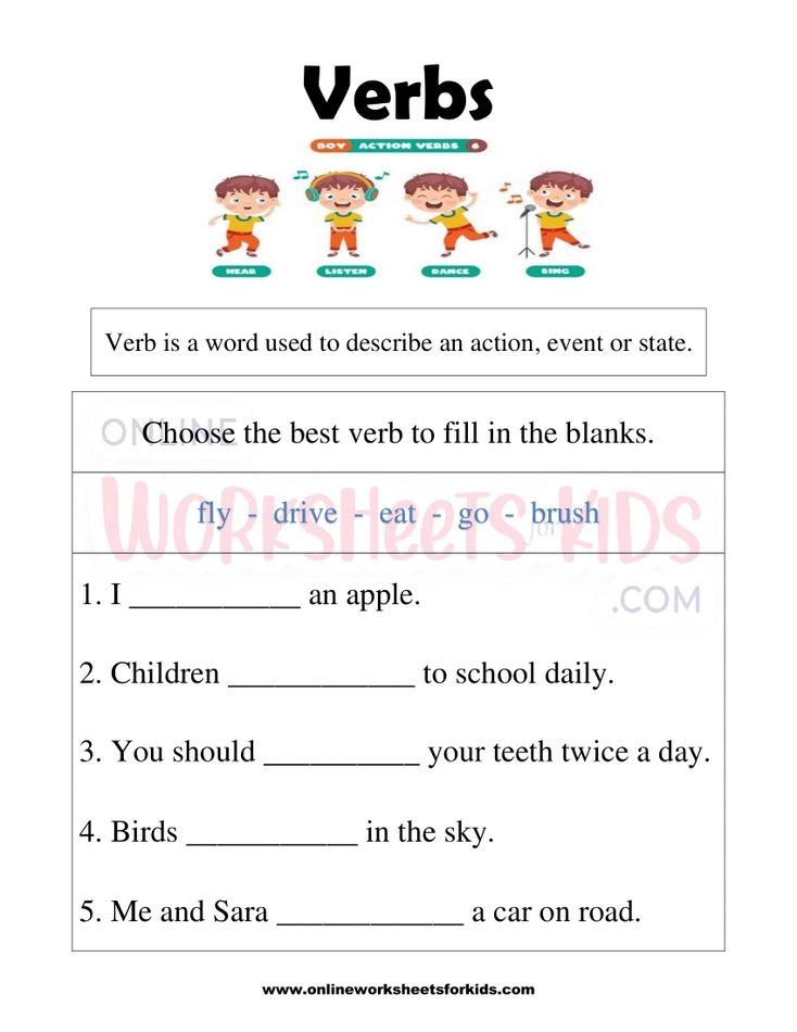 Verbs Worksheets for grade 1-5