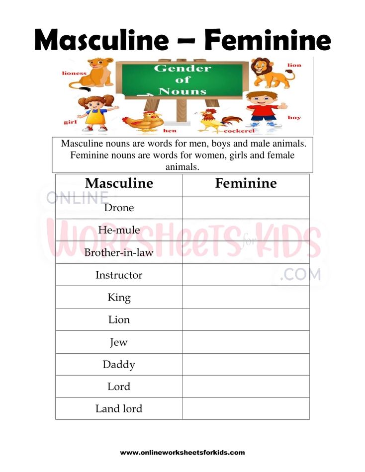 Masculine and Feminine Gender Worksheets 4