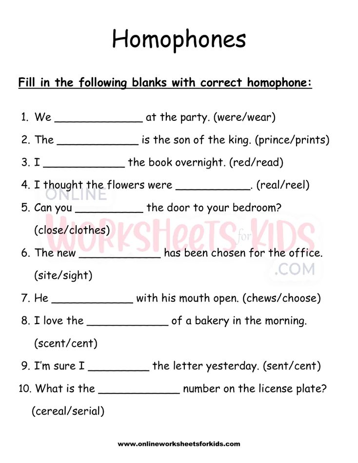 Homophones Worksheet 2