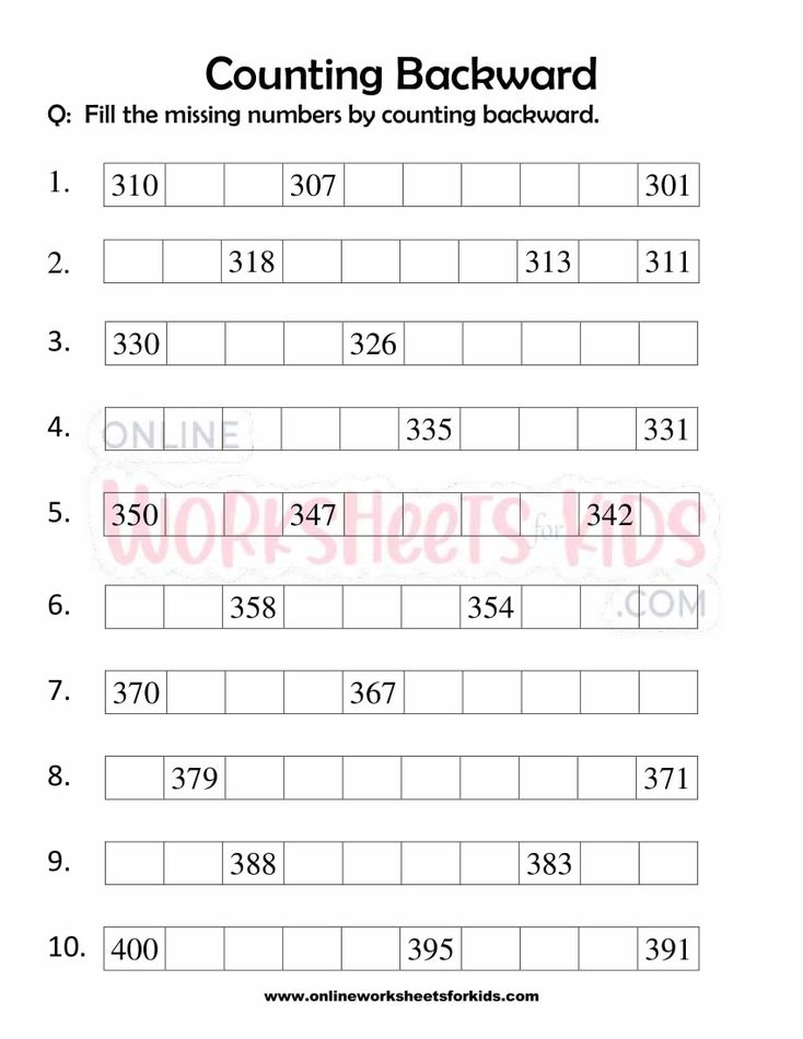 Counting Backwards Worksheets For Grade 1-9