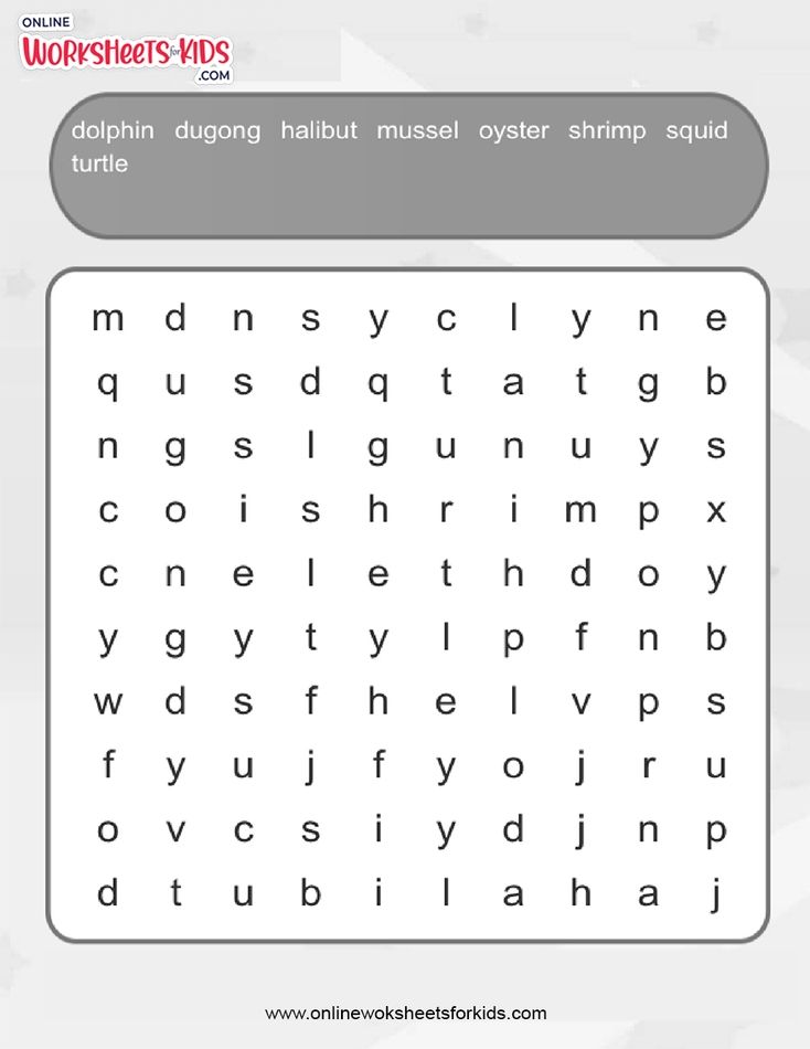 Sea Animals Word Search (Normal)