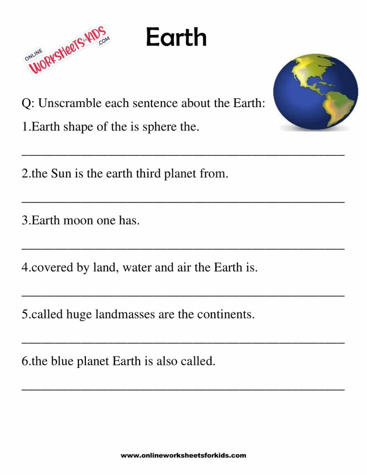 Earth Worksheets for grade 1-6