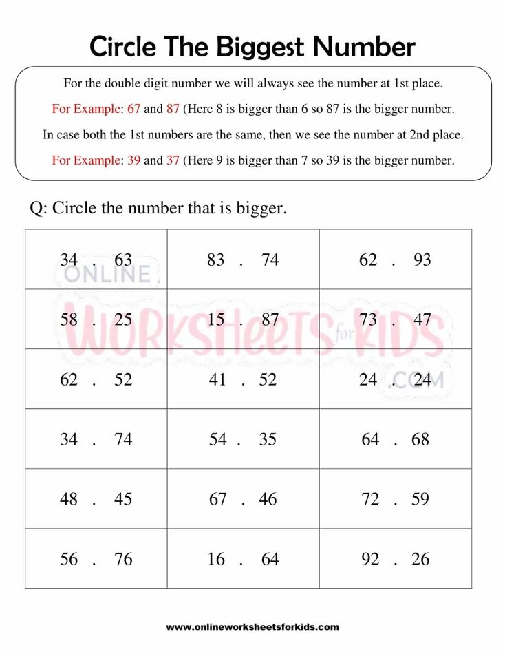 Circle The Biggest Number Worksheets For Grade 1-2