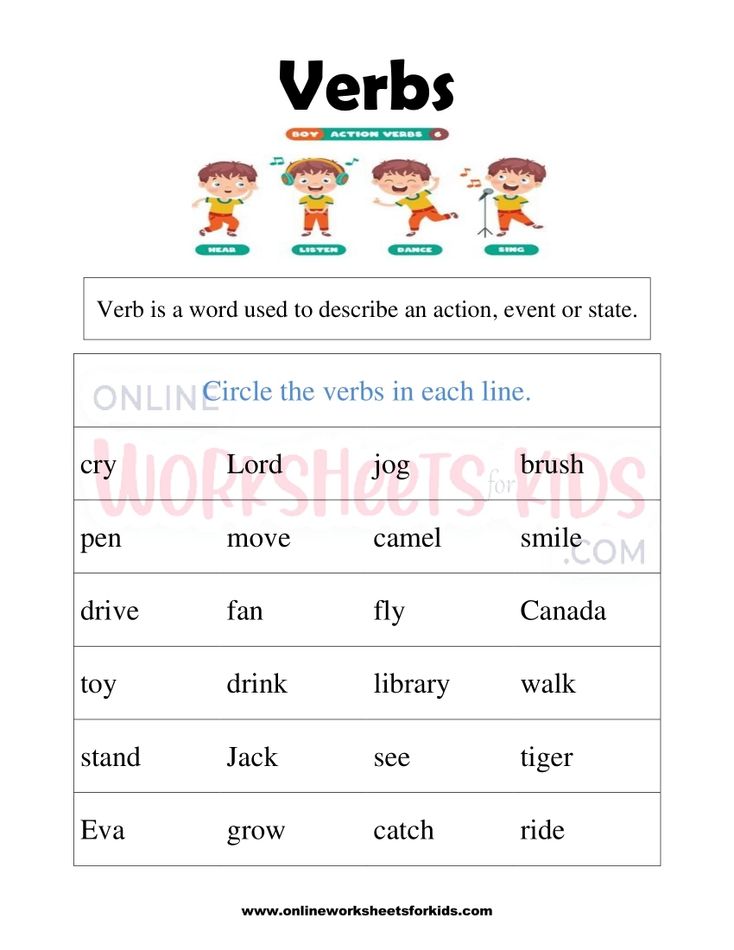 Verbs Worksheets for grade 1-2