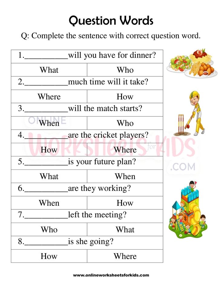 Question word Worksheet for grade 1-7