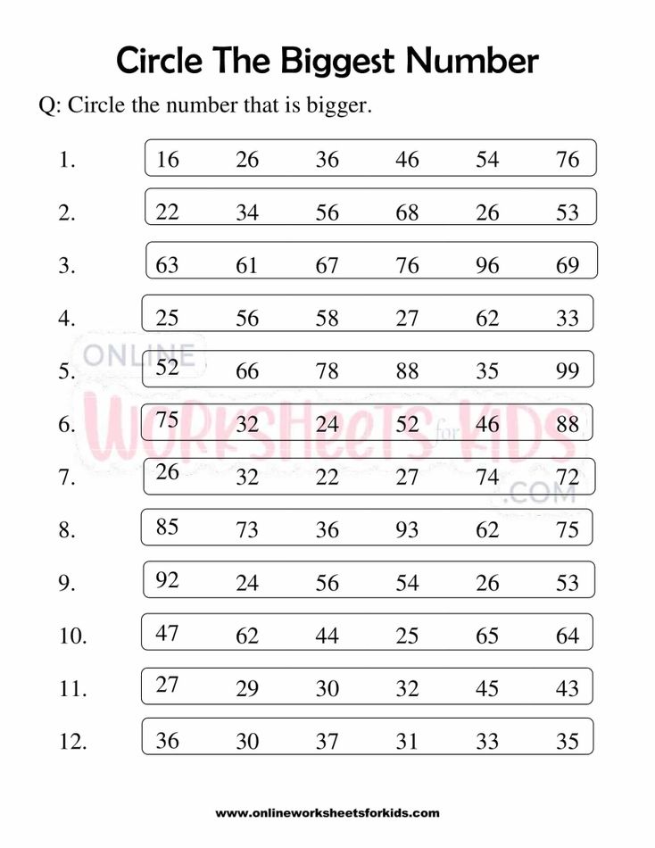 Circle The Biggest Number Worksheets For Grade 1-6