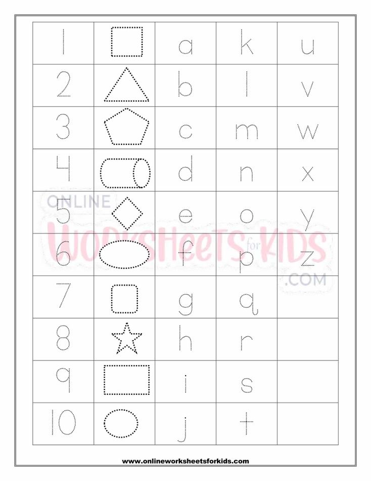 Letters Numbers And Shapes Tracing Worksheets 3