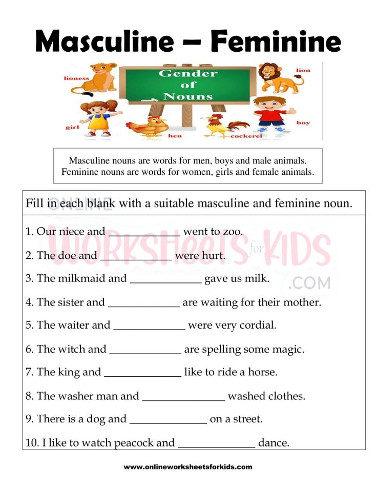 Masculine and Feminine Gender Worksheets 20