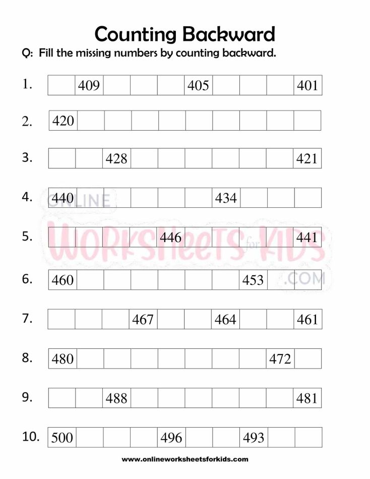 Counting Backwards Worksheets For Grade 1-10