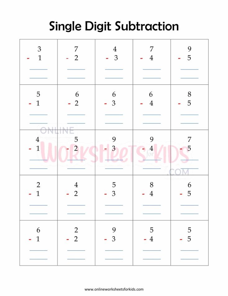 Single Digit Subtraction Worksheet 4