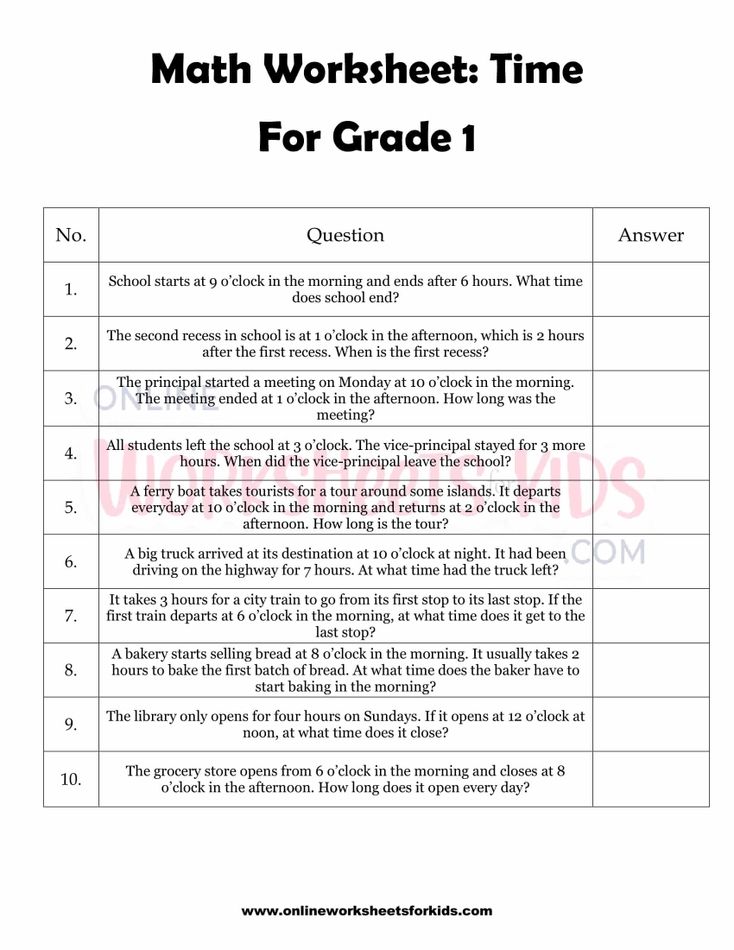 Time Word Problem Worksheets for grade 1-1