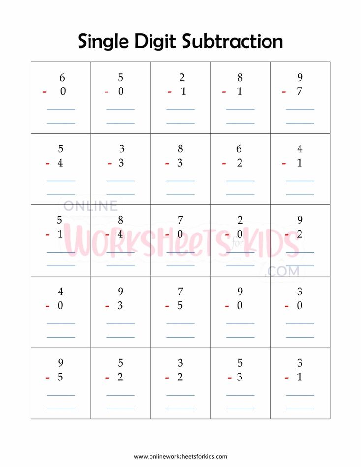 Single Digit Subtraction Worksheet 3