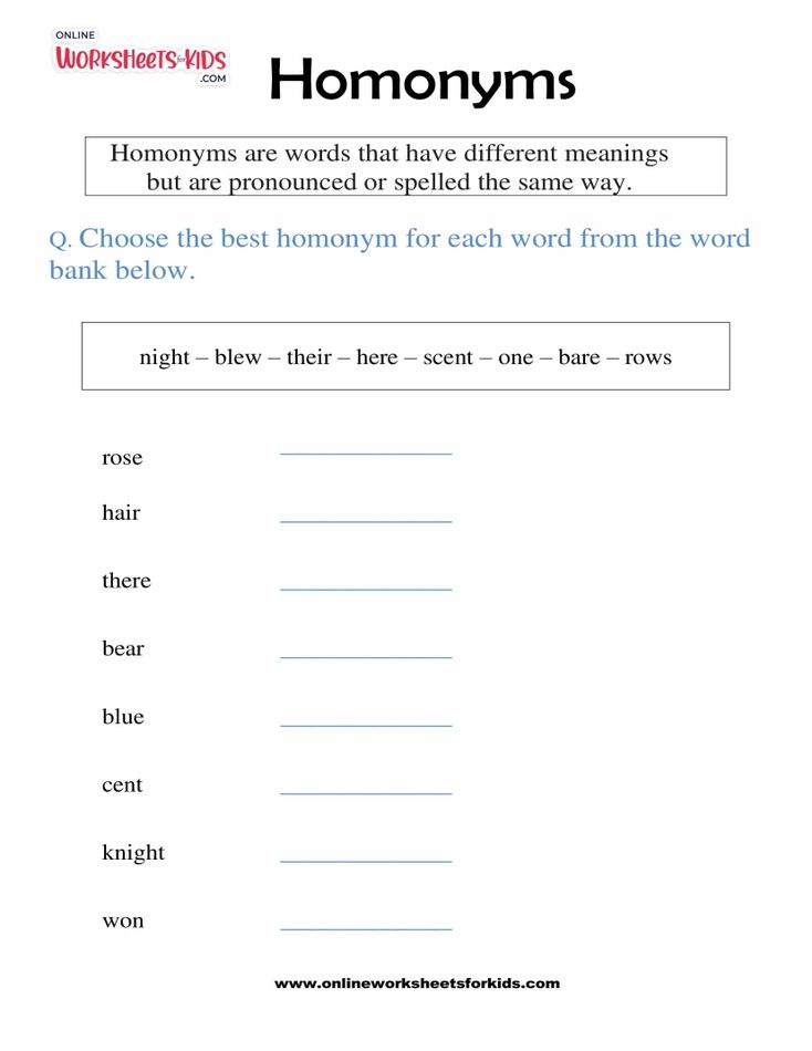 Homonyms Worksheet 03