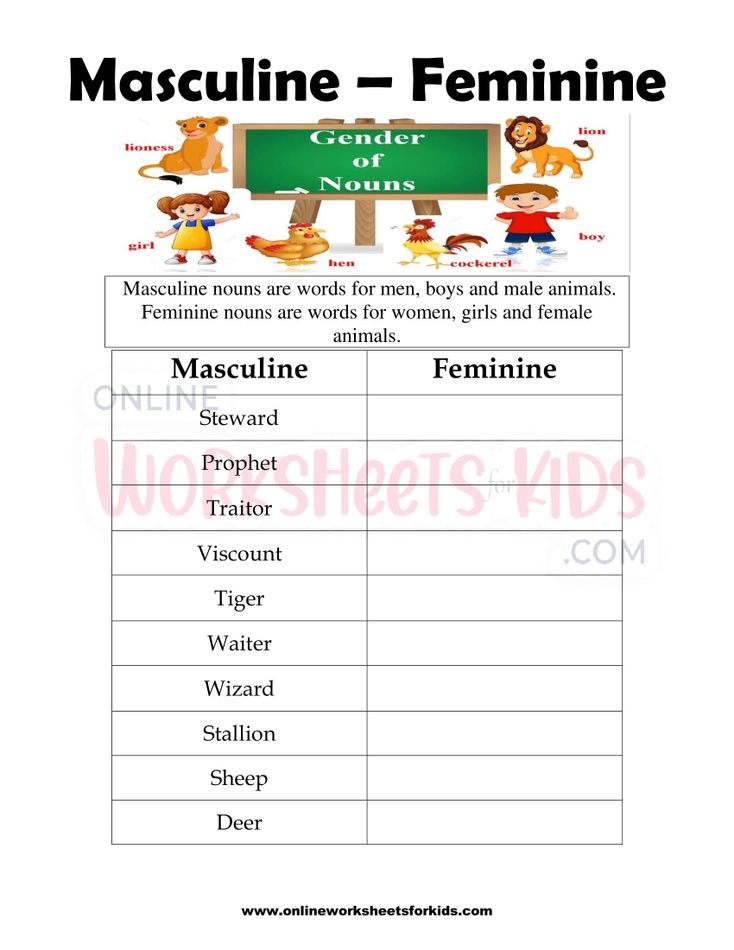 Masculine and Feminine Gender Worksheets 7