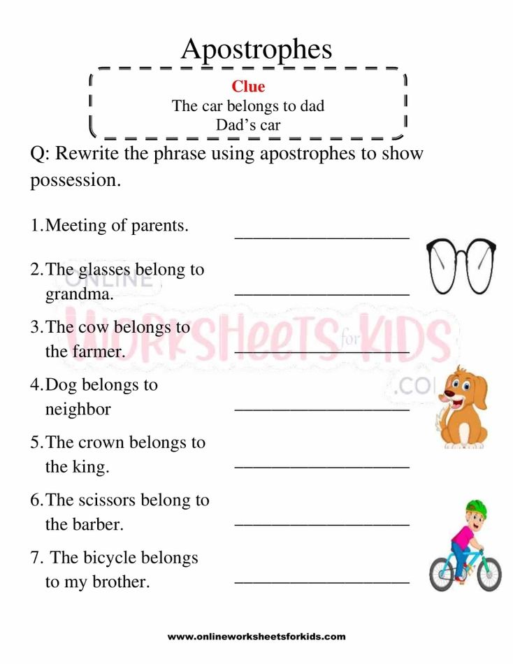 Apostrophe Worksheet For Grade 1-6