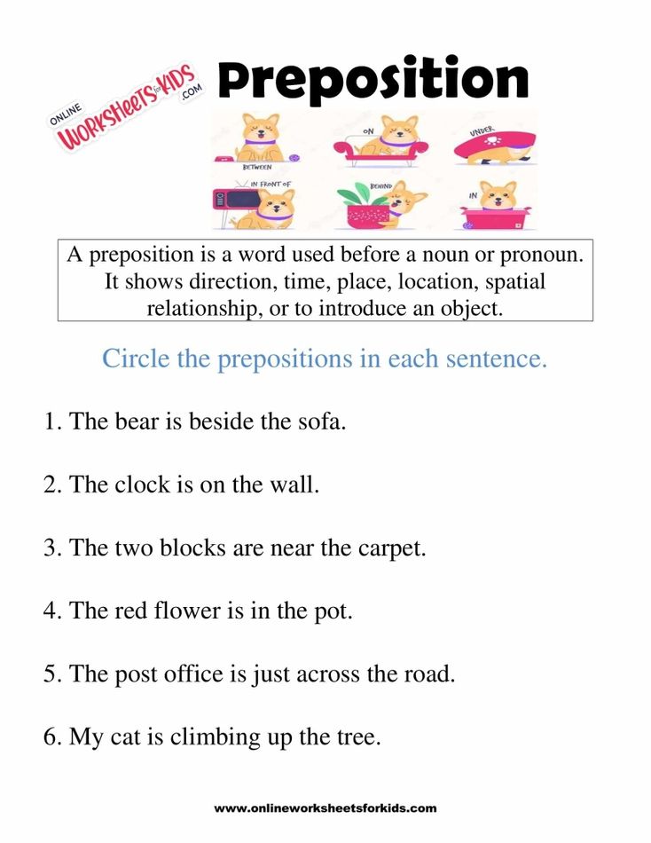 Preposition Worksheets for Grade 1-7