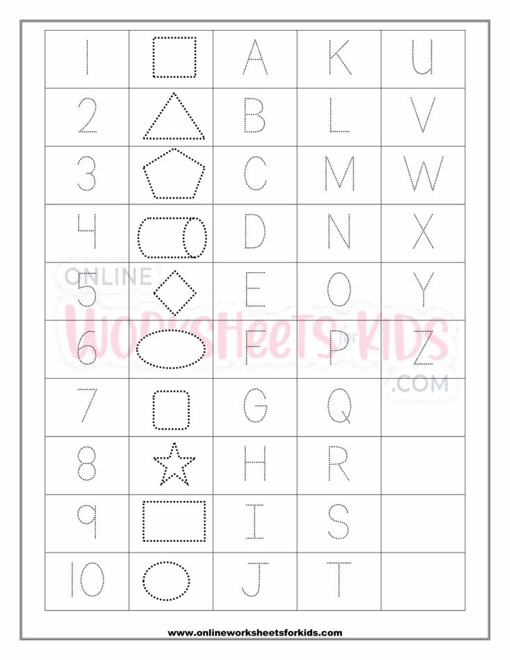 Letters Numbers And Shapes Tracing Worksheets 5