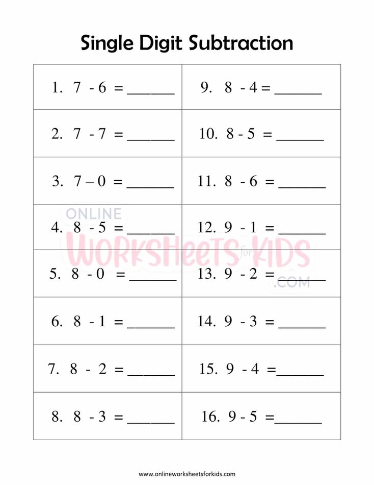 Single Digit Subtraction Worksheet 10