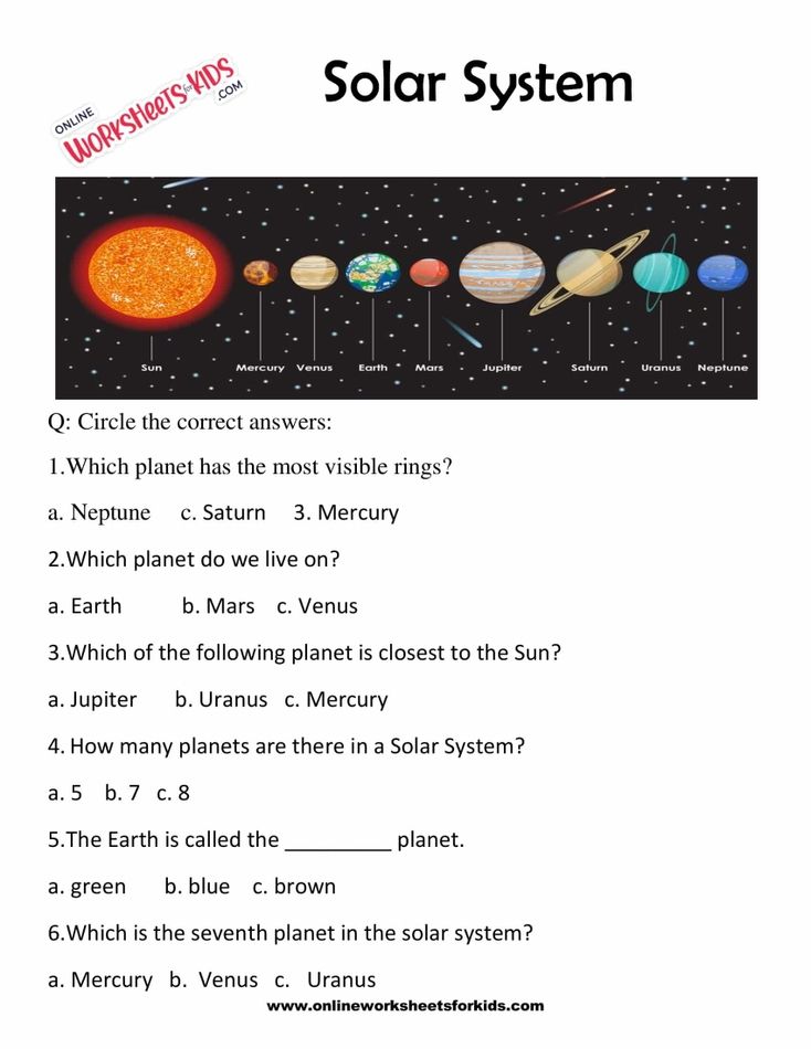 Solar System Worksheets for grade 1-9