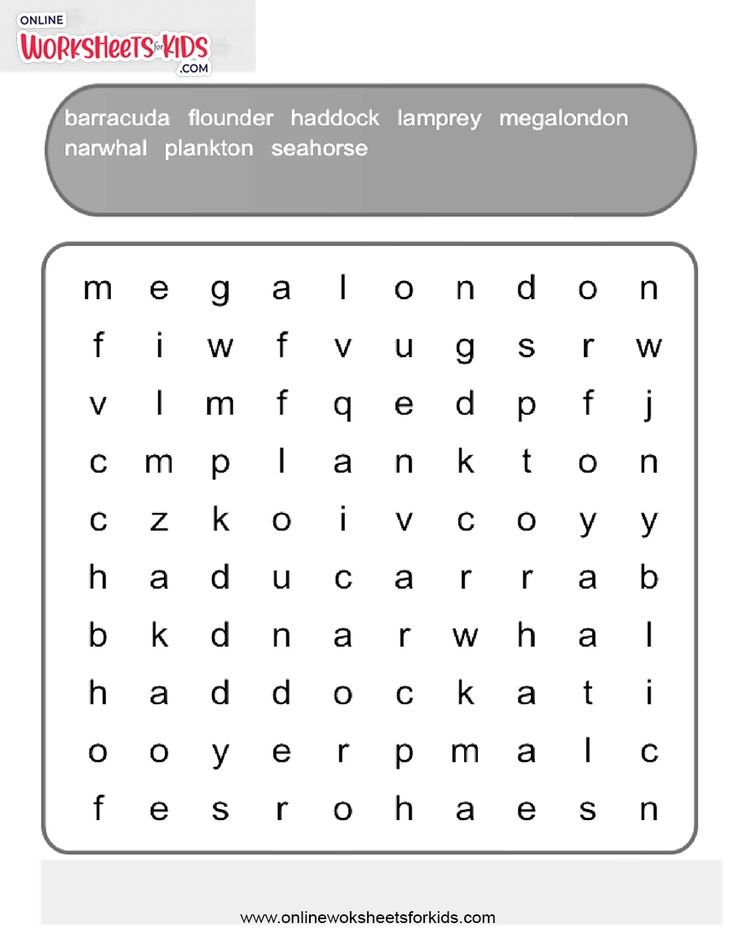 Sea Animals Word Search (Expert)