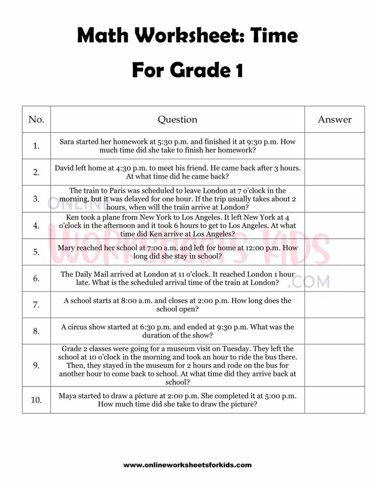 Time Word Problem Worksheets for grade 1-3