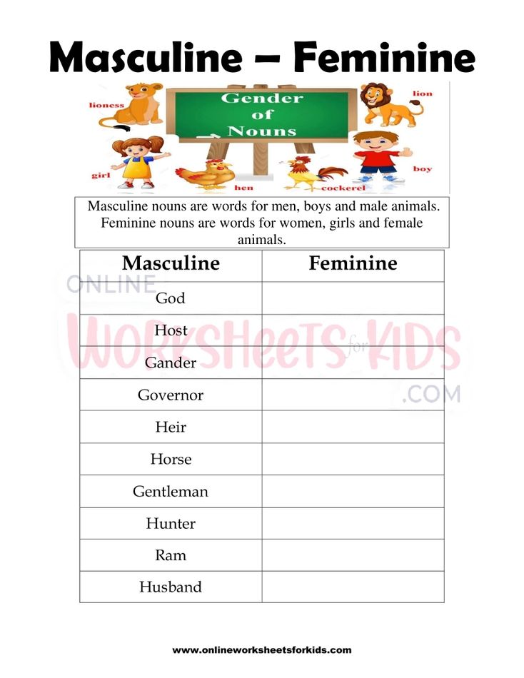 Masculine and Feminine Gender Worksheets 3