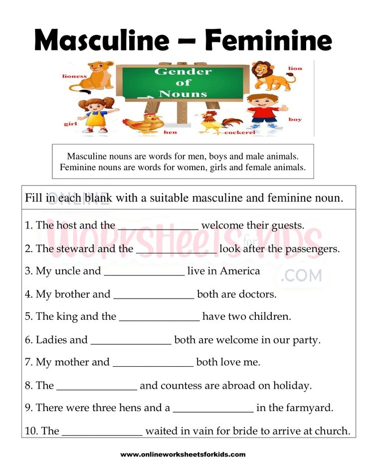 Masculine and Feminine Gender Worksheets 11