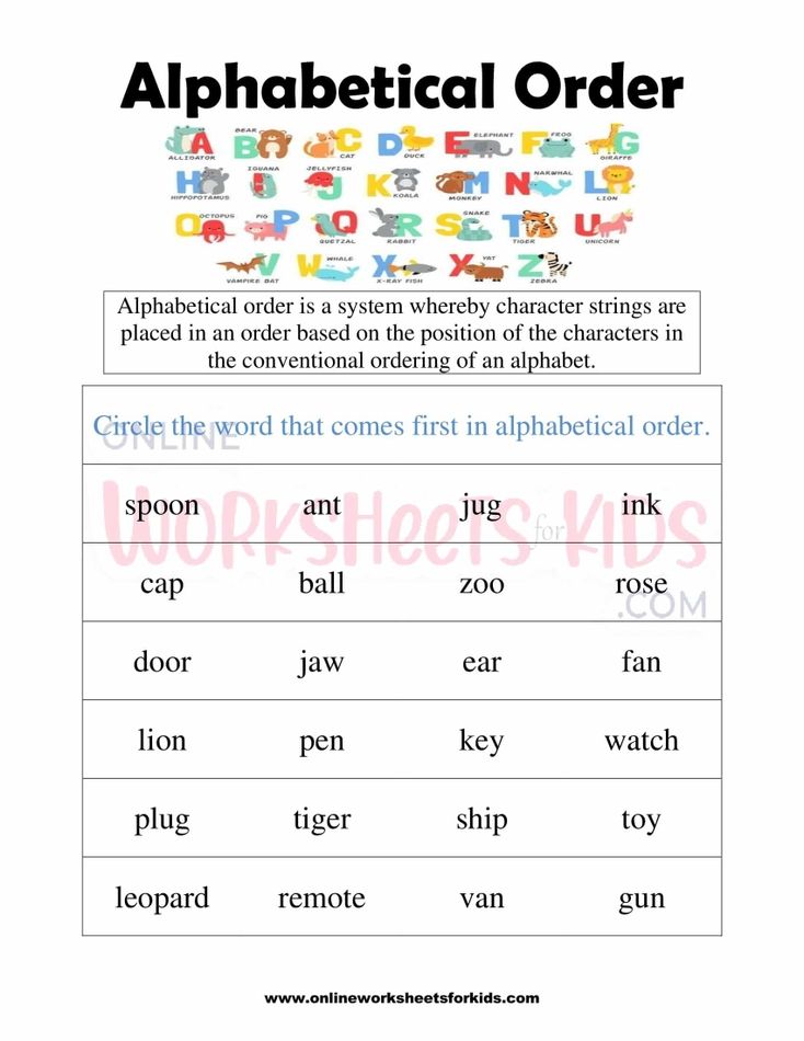 Alphabetical Order Worksheets for grade 1-1