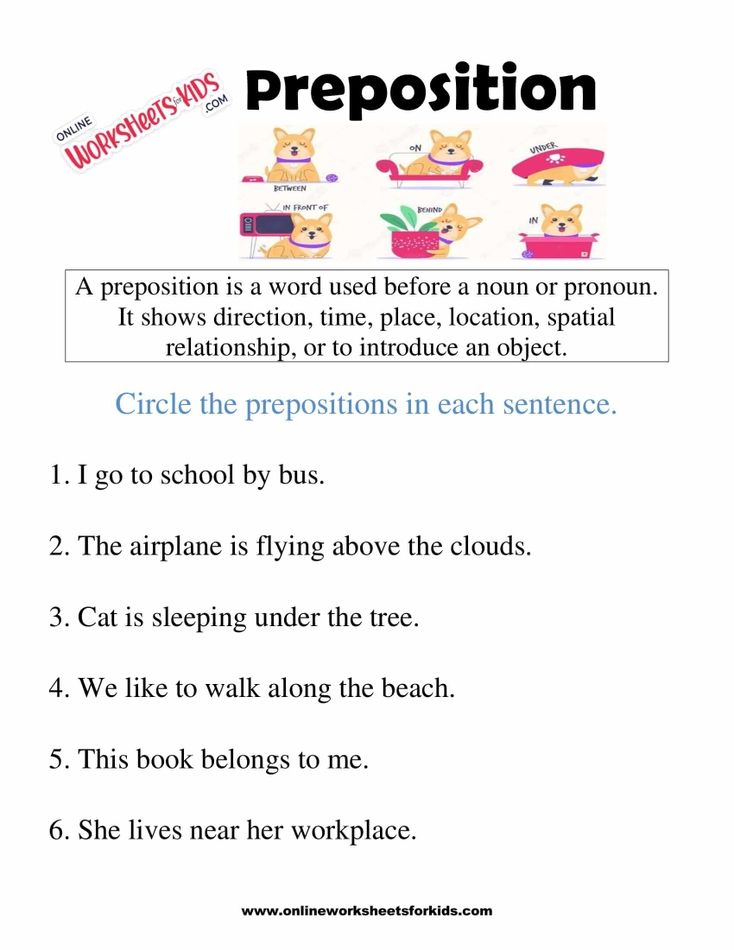 Preposition Worksheets for Grade 1-8
