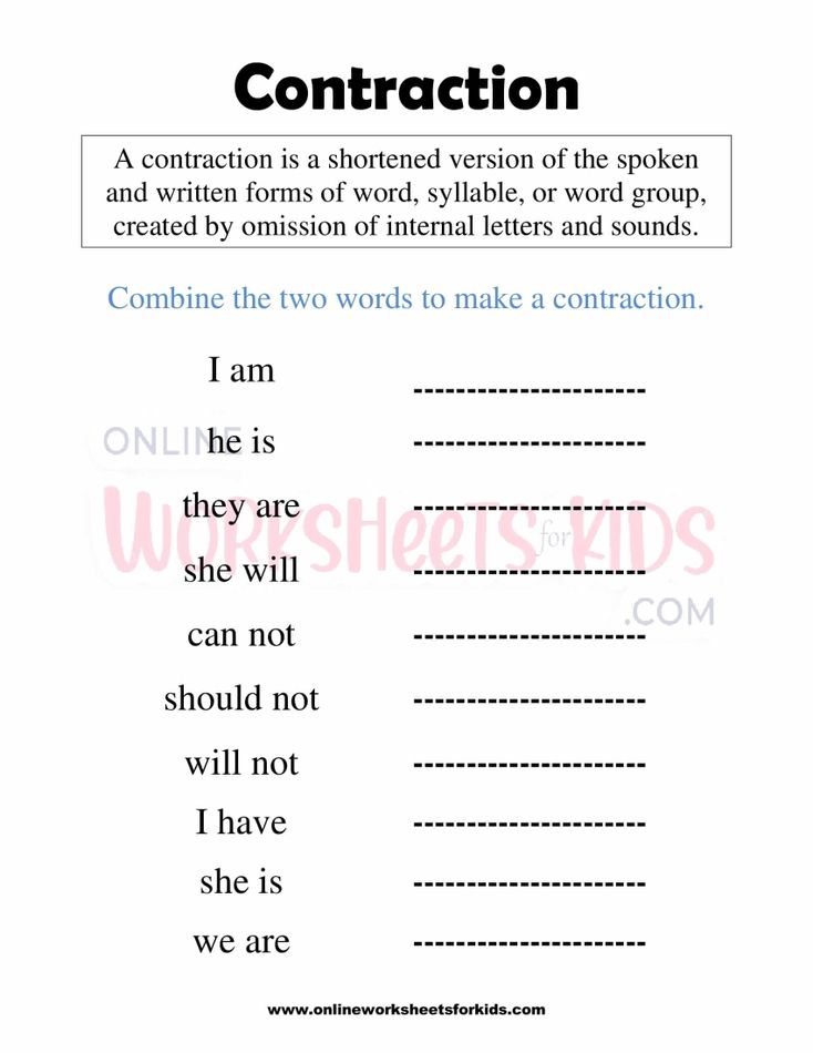 Contraction Worksheets 1st grade 3