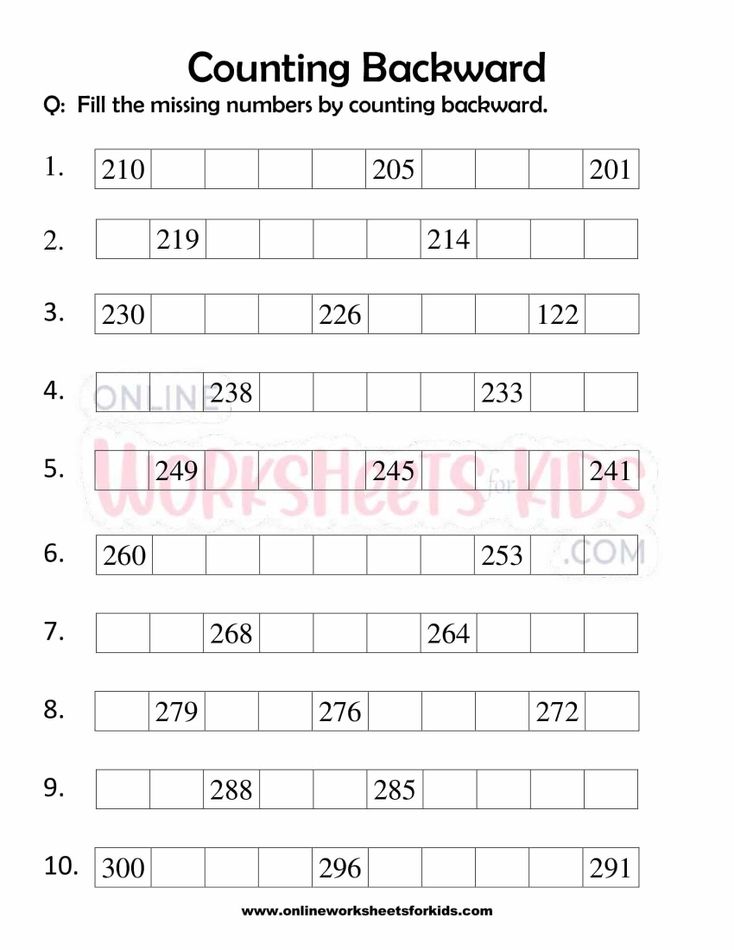 Counting Backwards Worksheets For Grade 1-8