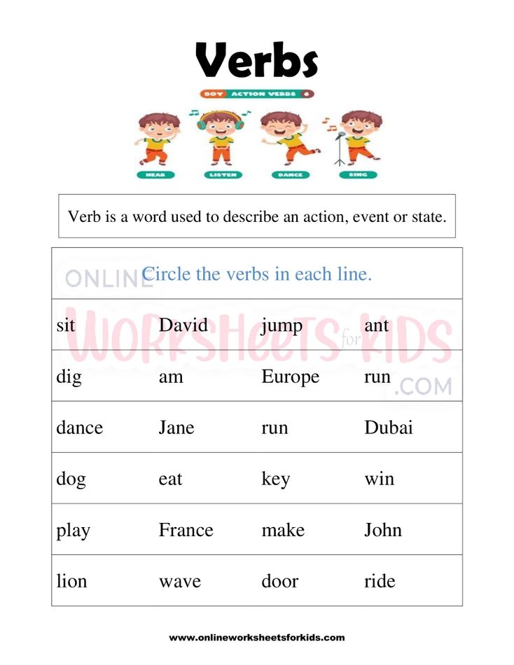 Verbs Worksheets for grade 1-1