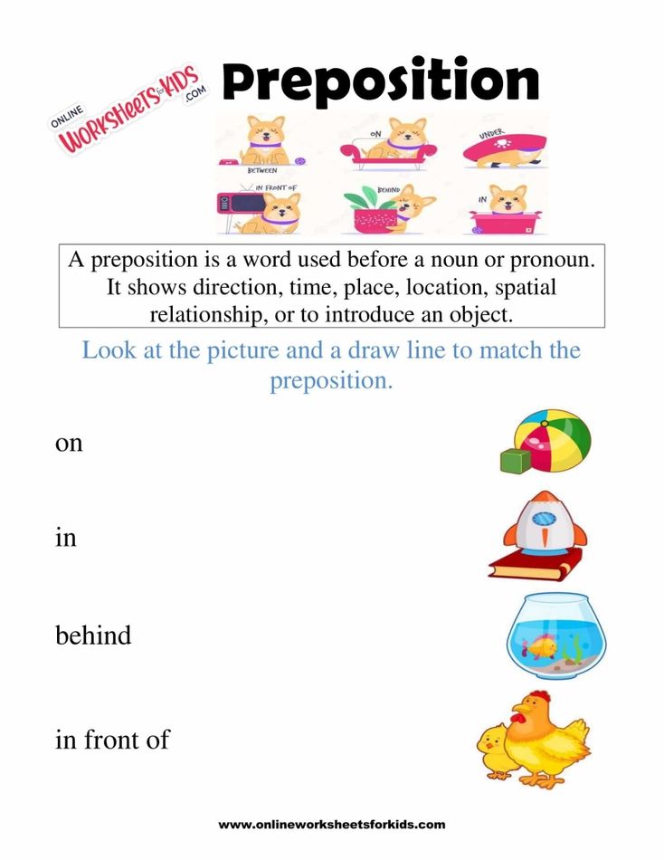 Preposition Worksheets for Grade 1-1