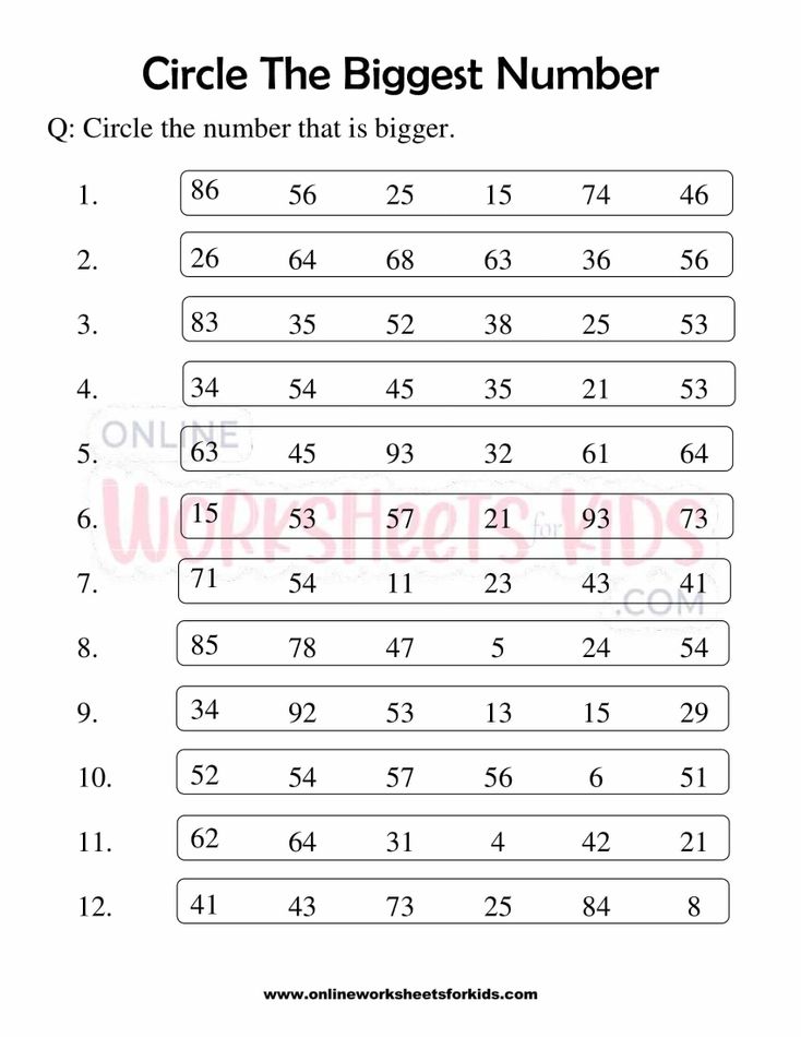 Circle The Biggest Number Worksheets For Grade 1-7