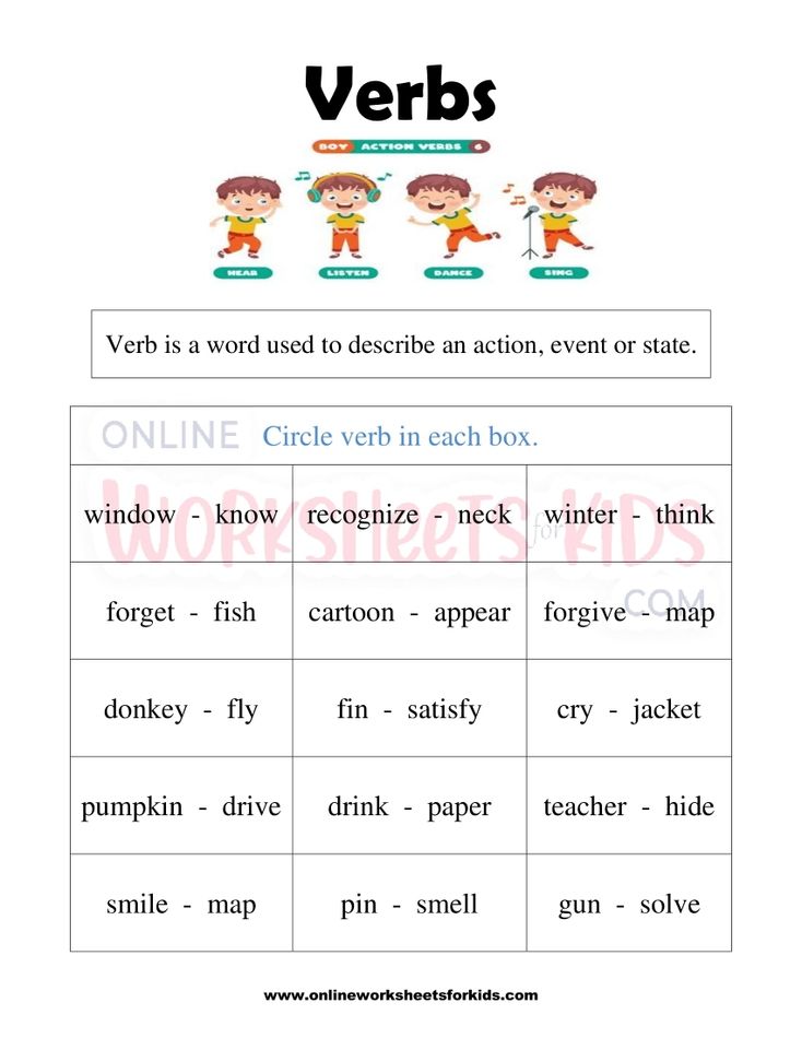 Verbs Worksheets for grade 1-8