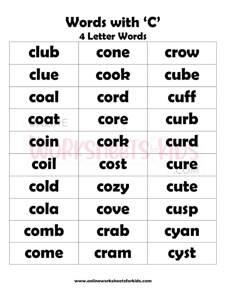 Free Words that Begin With C and Printable for Kids