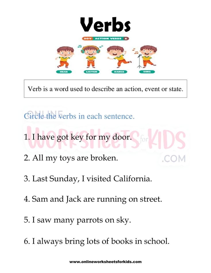 Verbs Worksheets for grade 1-4