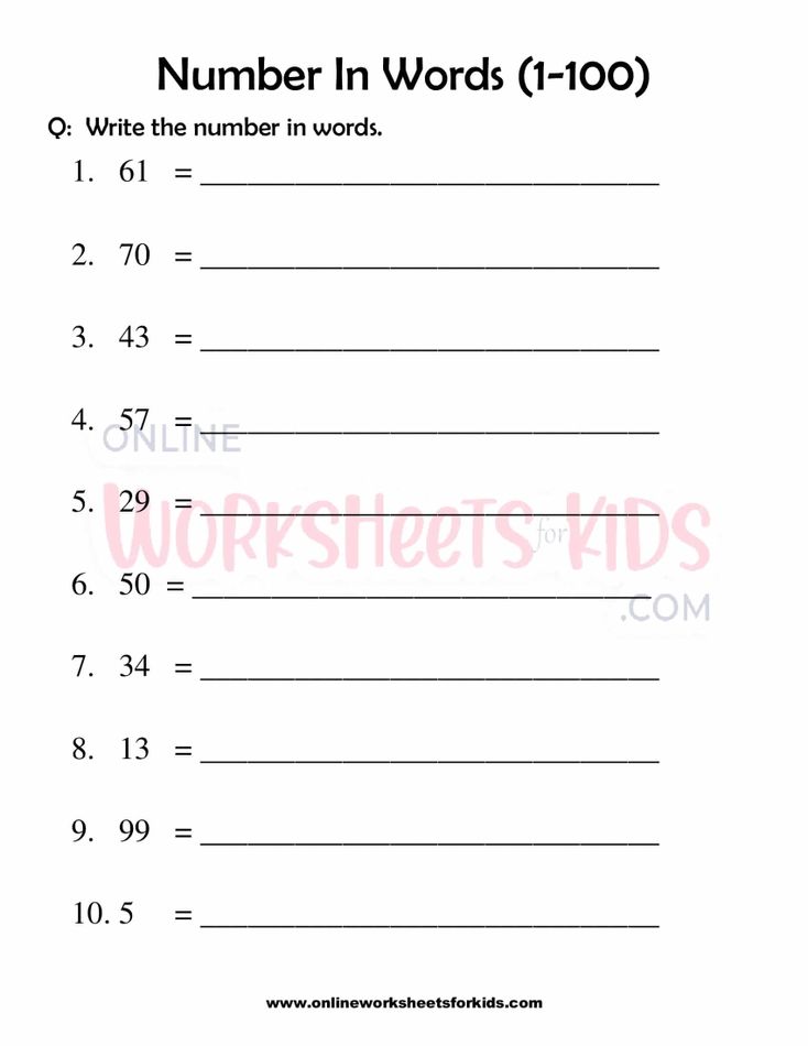 Number Words Worksheet 1-100 For Grade 1-9