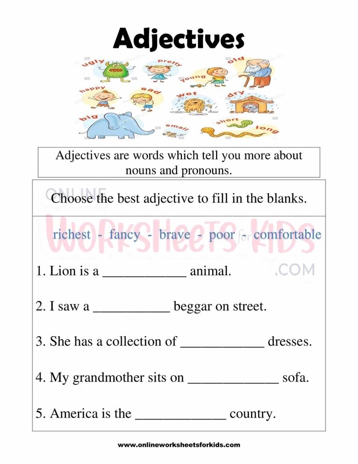 Adjectives Worksheets for grade 1-8