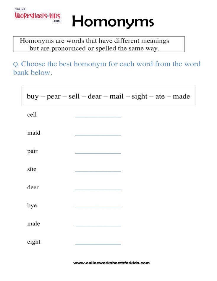 Homonyms Worksheet 04