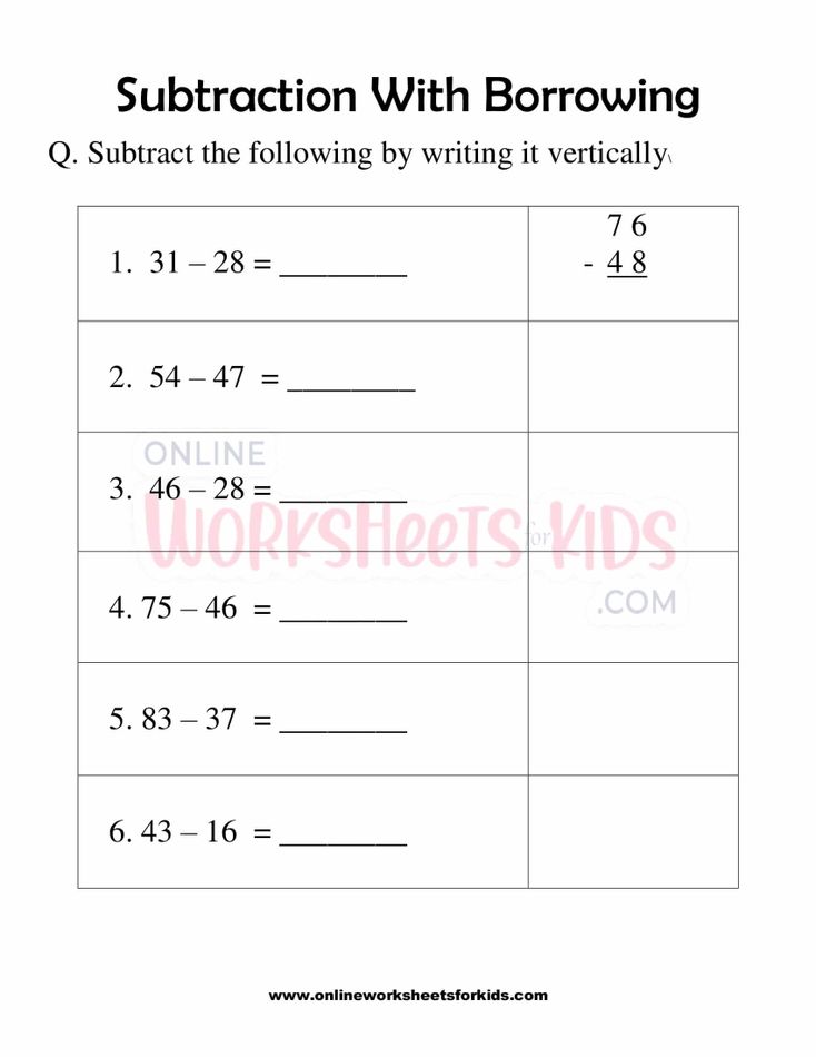 Subtraction With Borrowing Worksheet 10