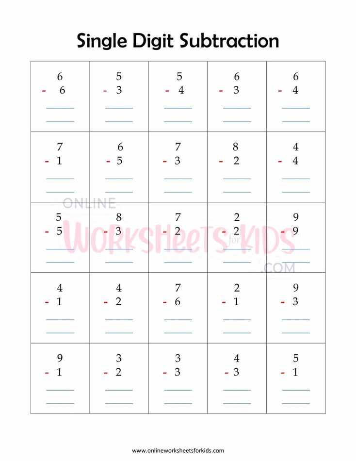 Single Digit Subtraction Worksheet 2